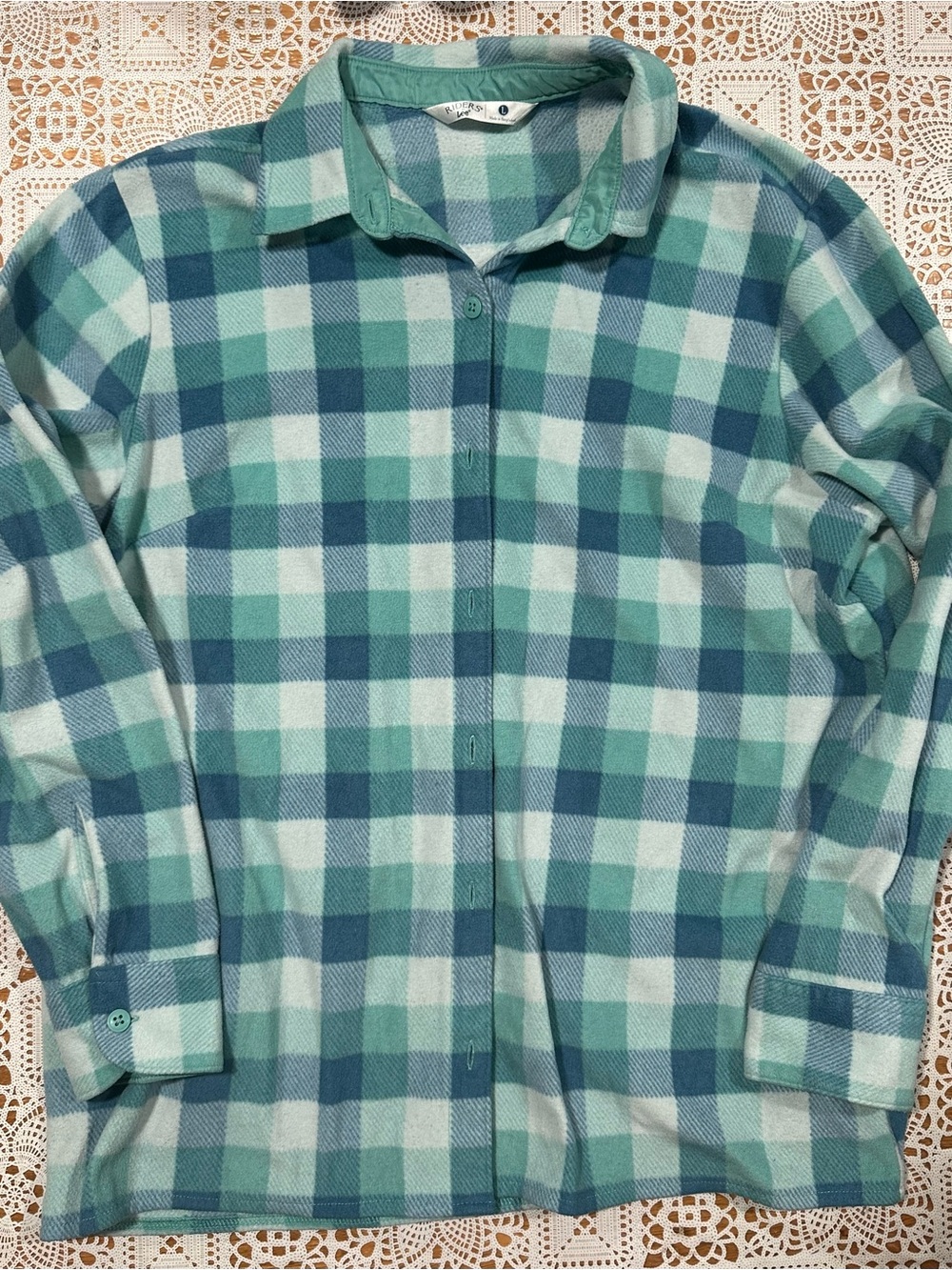 Riders by Lee Blue Aqua Plaid Fleece Button Front Shirt Jacket Large